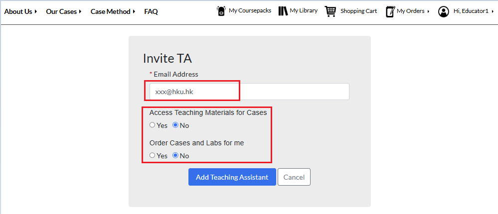 input the invitee's email address